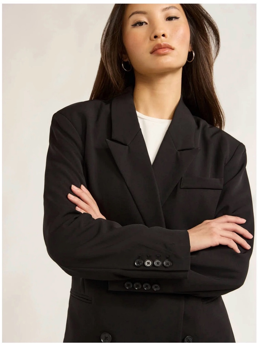 Scoop Double-Breasted Black Women's Blazer - Picture 3 of 6
